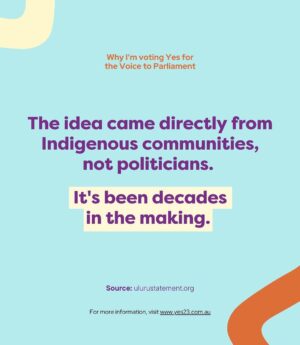 Sarah Wilson Instagram - I’m voting YES because Indigenous leaders around the country have asked us to join them in this progressive, truthful, caring, good, fair and very very Australian move.

We are not being asked to vote on details. This is NOT what referendums are about. We are ONLY being asked to vote on the PRINCIPLE - do we think First Nations people should be recognised in our most important national document by being able to give some advice (ONLY) on the issues affecting them? YES YES YES!!

#yes23 #voteyes