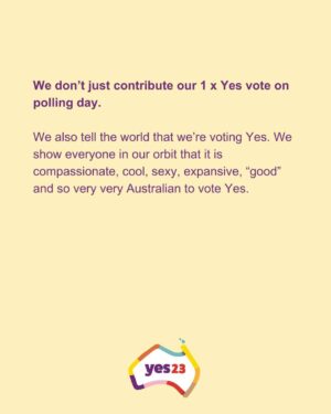 Sarah Wilson Instagram - I’ve written a rant: DON’T JUST VOTE YES, Voice up! The full thing is in bio and stories. 
We need to take down Dutton et al's misinformation campaign. We can’t be a nation that wakes up on Oct 15 to the news that we were duped by lies! 

Link to the full @substackinc  post in stories and bio.
#yes23 @yes23au @f_yes23 #voteyes #yes23