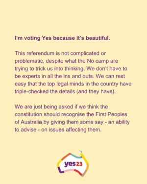 Sarah Wilson Instagram - I’ve written a rant: DON’T JUST VOTE YES, Voice up! The full thing is in bio and stories. 
We need to take down Dutton et al's misinformation campaign. We can’t be a nation that wakes up on Oct 15 to the news that we were duped by lies! 

Link to the full @substackinc  post in stories and bio.
#yes23 @yes23au @f_yes23 #voteyes #yes23