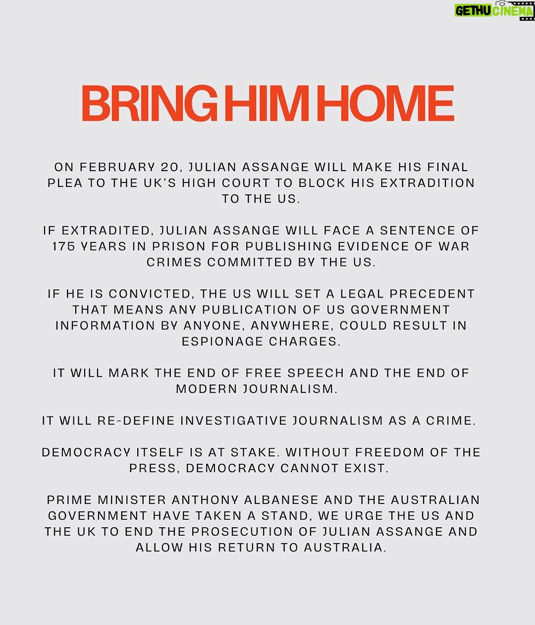 Sarah Wilson Instagram - It really is time. Do share if you feel the same… I join @albomp 👏in urging the US and UK to end the prosecution of Julian Assange and allow his safe return home. I call on the @usembassyaustralia @ukinaustralia @potus and @rishisunakmp to hear Australia’s call. @suigenerisjen @jack_river @isabellucas Share this statement and follow @stellaassange @assangecampaign on IG & TikTok and @stella_assange on X to support Julian Assange. #FreeAssange
