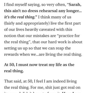 Sarah Wilson Instagram - 50 today. Feels much better than 30. More solid. Less buzzy 🐝 
I write about my love of ageing and life at @substackinc …membership is 30% off for the next week as my birthday gift to anyone wanting to join our community of fired-up ADULTS with big,kind thoughts. Link in stories and bio.
Image by @themodernmuseportrait as part of a 50 Women at 50 exhibition 💥