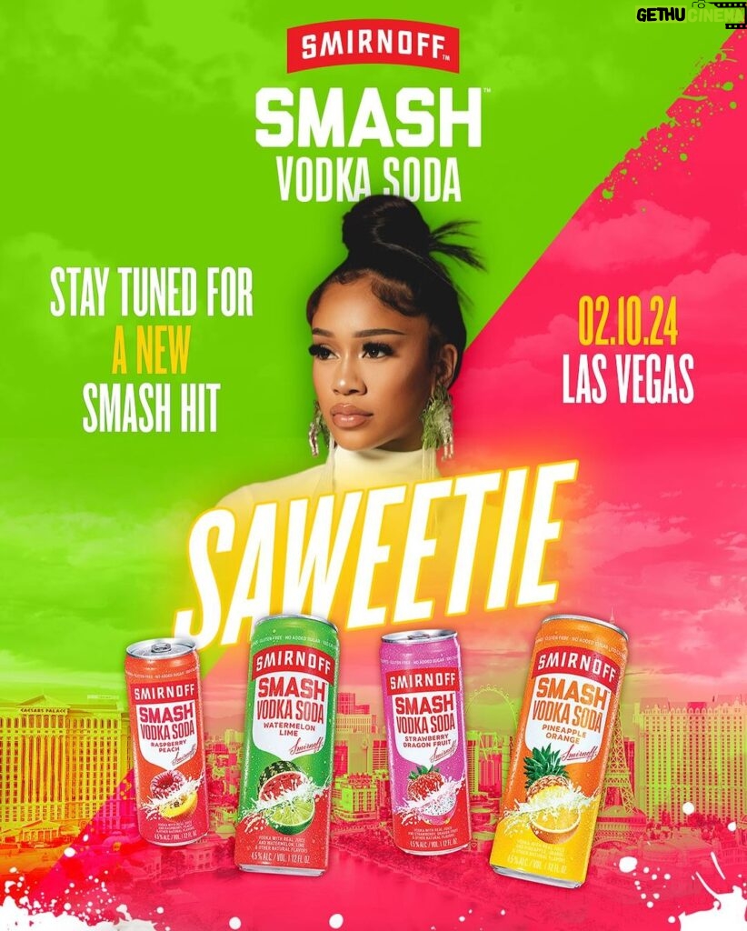 Saweetie Instagram - #ad The number one icy girl @saweetie and @smirnoff? Vegas, we’re here 💅🍉 Stay tuned for that new SMASH hit today ❄️ SMIRNOFF SMASH VODKA SODA. Premium Flavored Malt Beverage. The Smirnoff Co., New York, NY. Don’t share w/ ppl under 21. Las Vegas, Nevada