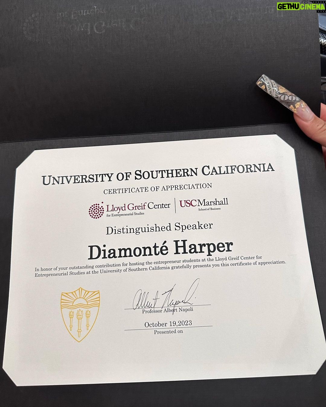Saweetie Instagram - framing this!!! thank you @uscmarshall @therealalbertnapoli ❤️✌🏽💛 University of Southern California