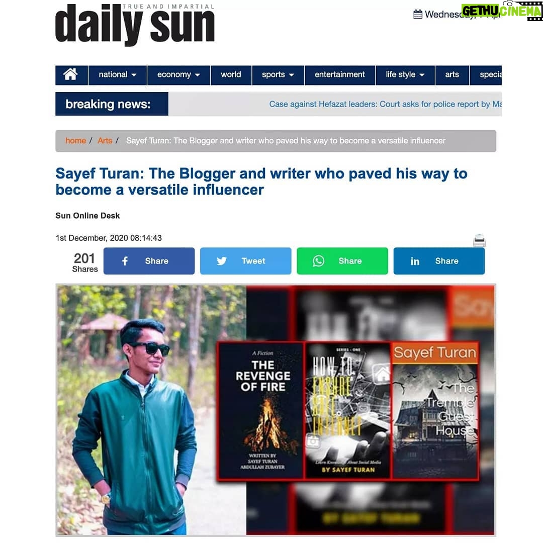 Sayef Turan Instagram - Featured on Daily Sun , One of the leading newspaper in Bangladesh 📰❤️