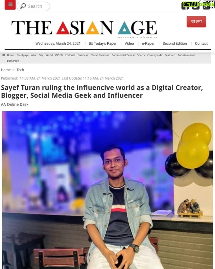 Sayef Turan Instagram - Featured on Daily Asian Age , Bangladeshi National Daily📰❤️ #influencerdigital #blogger #author #socialmediastrategy #Dhaka #bangladeshi #digitalcreators #socialmediageek #dhakadiaries