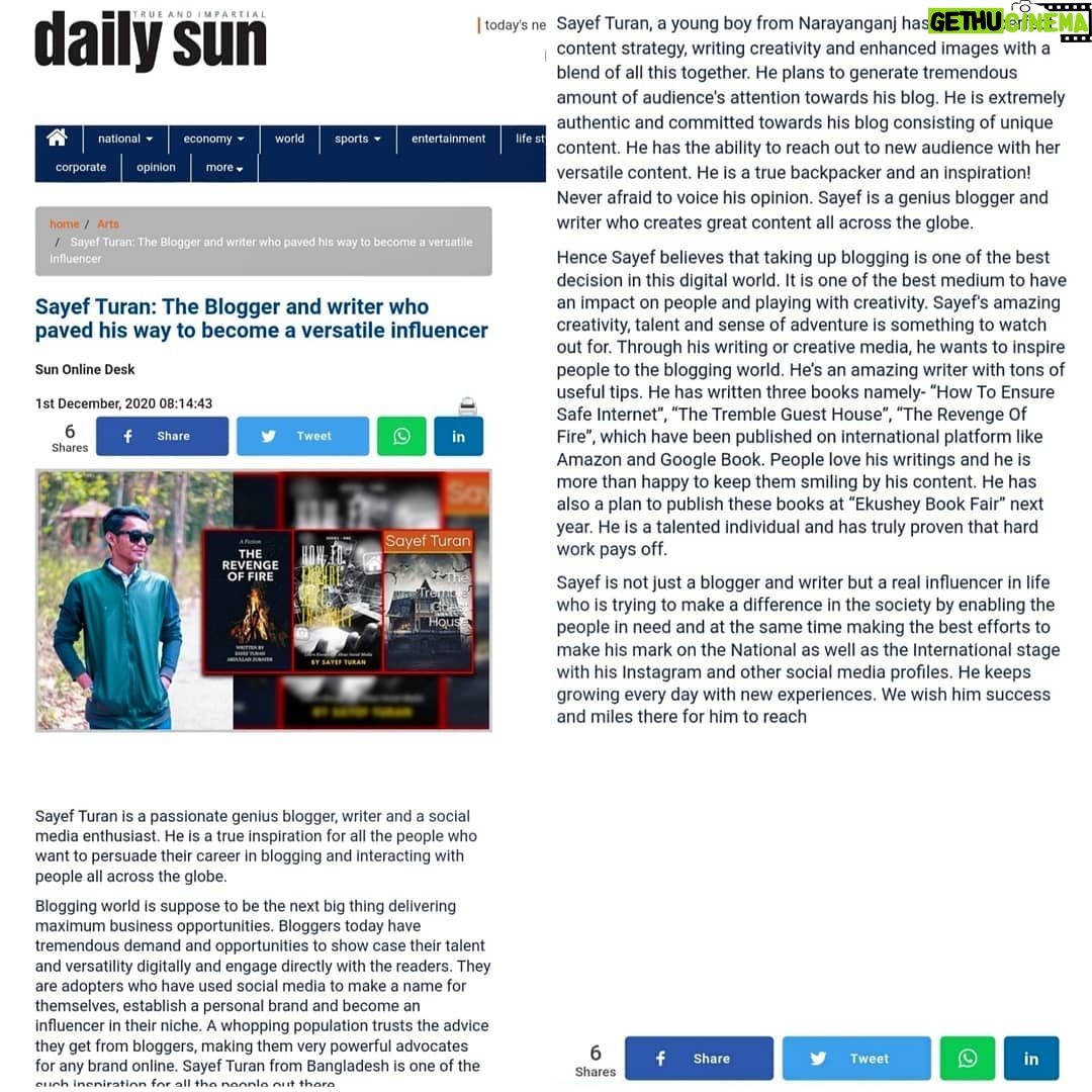 Sayef Turan Instagram - Featured on Daily Sun , One of the leading newspaper in Bangladesh 📰❤️