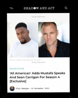 Sean Carrigan Instagram - This one’s for my stepfather Steve Riddle, who always made sure I was a football fan. Excited to be joining a great show and a great cast.