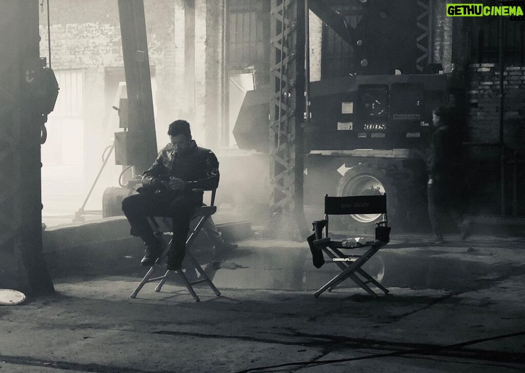 Sebastian Stan Instagram - I didn’t pick Mackie’s chair. He did 🤷🏻‍♂️ 📸: @johnninja (This man saved my life. A few times.) #TBT