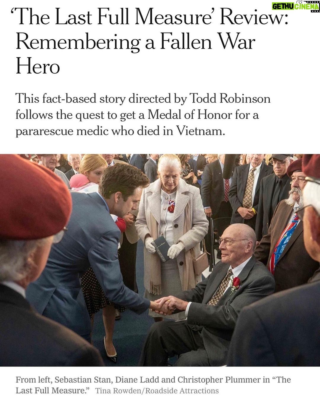 Sebastian Stan Instagram - Thank you @nytimes for acknowledging William H. Pitsenbarger’s story and the incredible performances of William Hurt, Samuel L. Jackson, Christopher Plummer and Ed Harris in this movie. Proud to have been a part of the telling of this story. At the same time, working with these actors has changed my perspective on the craft and life forever. Out in theaters today. #nytimes @toddrobinson @tlfmfilm @roadsideattractionsfilms