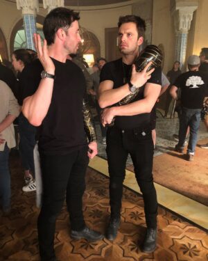 Sebastian Stan Instagram - With the incredible @johnninja, having a quick chat about ... what JUST occurred. And how we REALLY feel about it. 🤔 
The @FalconAndWinterSoldier, streaming now on @disneyplus!