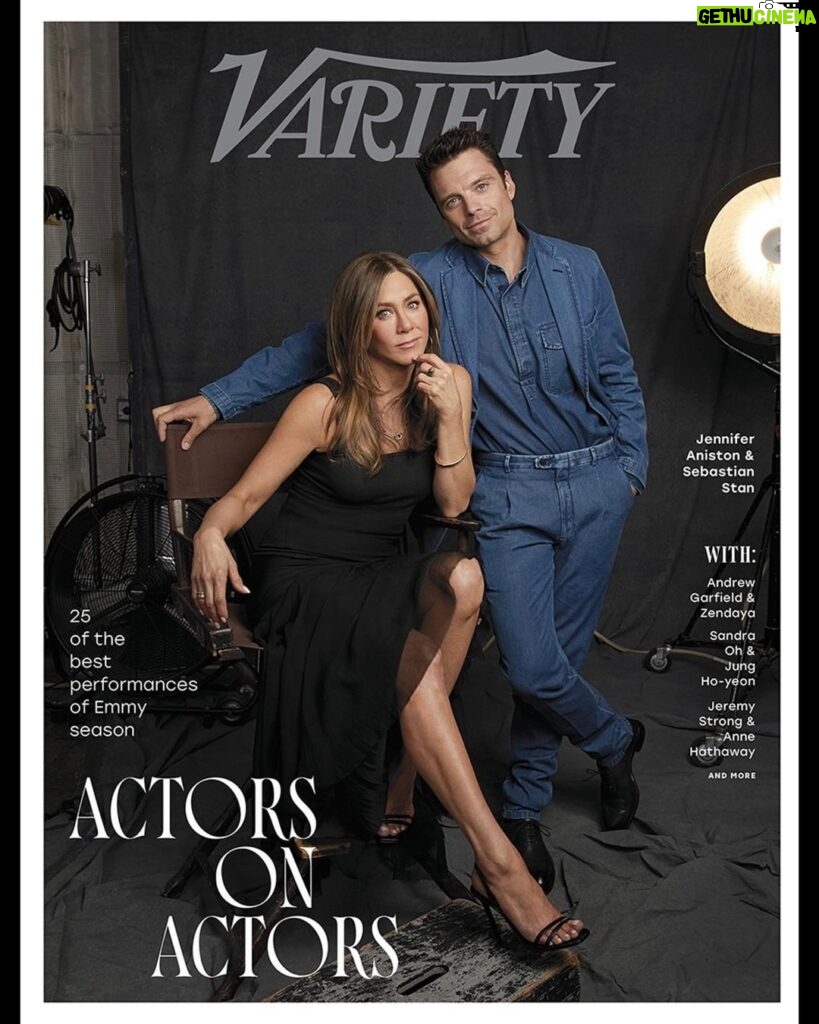 Sebastian Stan Instagram - This was a moment that I’m still pinching myself about. Humbled and grateful to have met one of my favorite actors of all time. Thank you @jenniferaniston for being so generous and candid with me in our #ActorsOnActors talk and thank you @variety for making this dream come true. More to come this Thursday on variety.com. 📷: @alexilubomirski Styling: @mjonf Grooming: @jamie_grooming