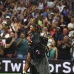 Serena Williams Instagram - I worked with the @nike design team on my final tournament look that would keep me feeling comfortable and confident ✨ My custom NikeCourt Flare 2s are just brilliant 💎 With diamond-encrusted swooshes and @serenawilliamsjewelry deubrés on the laces that read “mama” and “queen”. Paired with an embellished bodice and tutu skirt inspired by the night sky above center court in Flushing, NY.