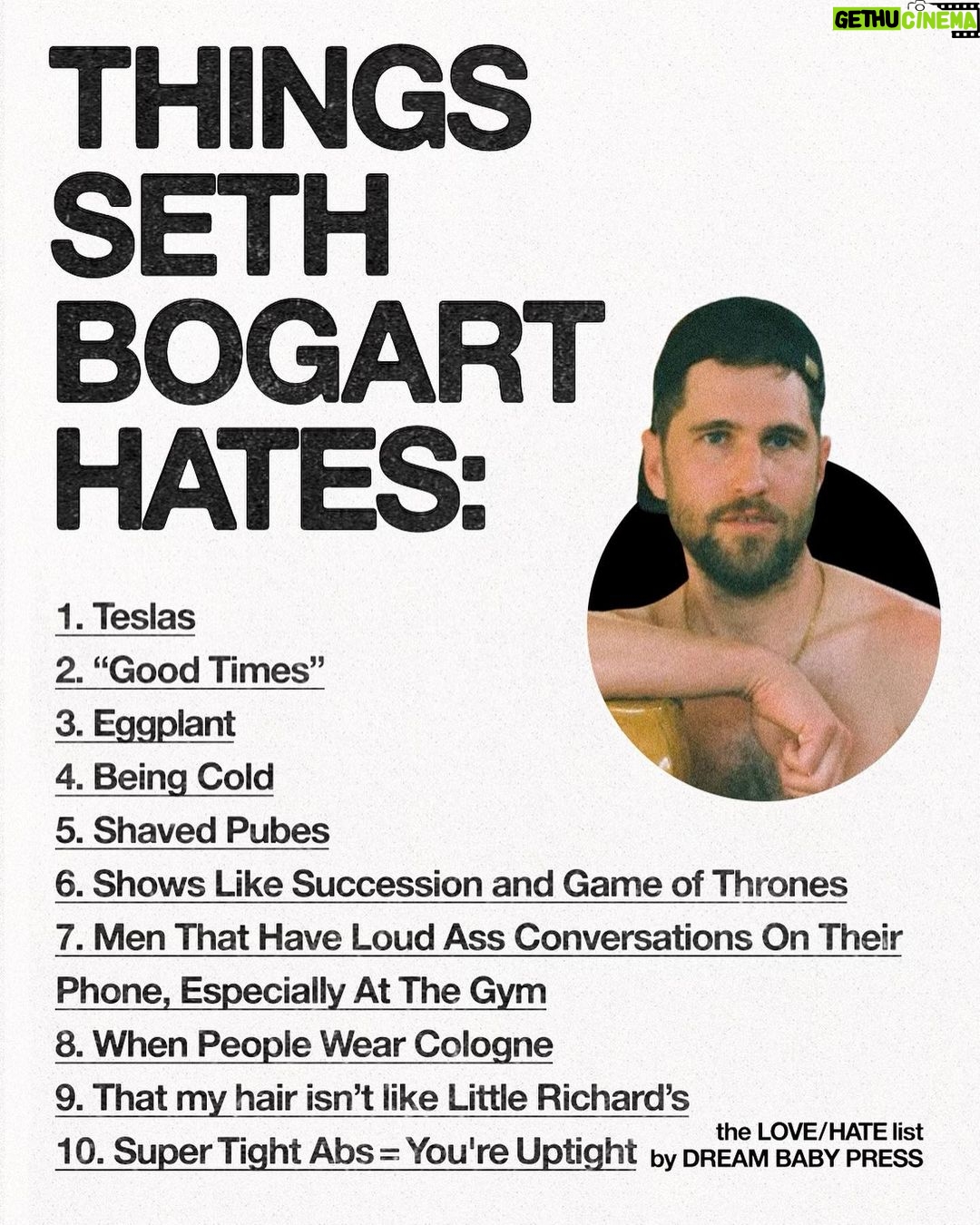 Seth Bogart Instagram - @dreambabypress asked @sethbogartofficial for a list of 10 things he loves and 10 things he hates. Seth Bogart is an artist and musician living in Los Angeles. He’s in the band Hunx and His Punx and his next solo show opens October 19th in NYC at @fiermangallery