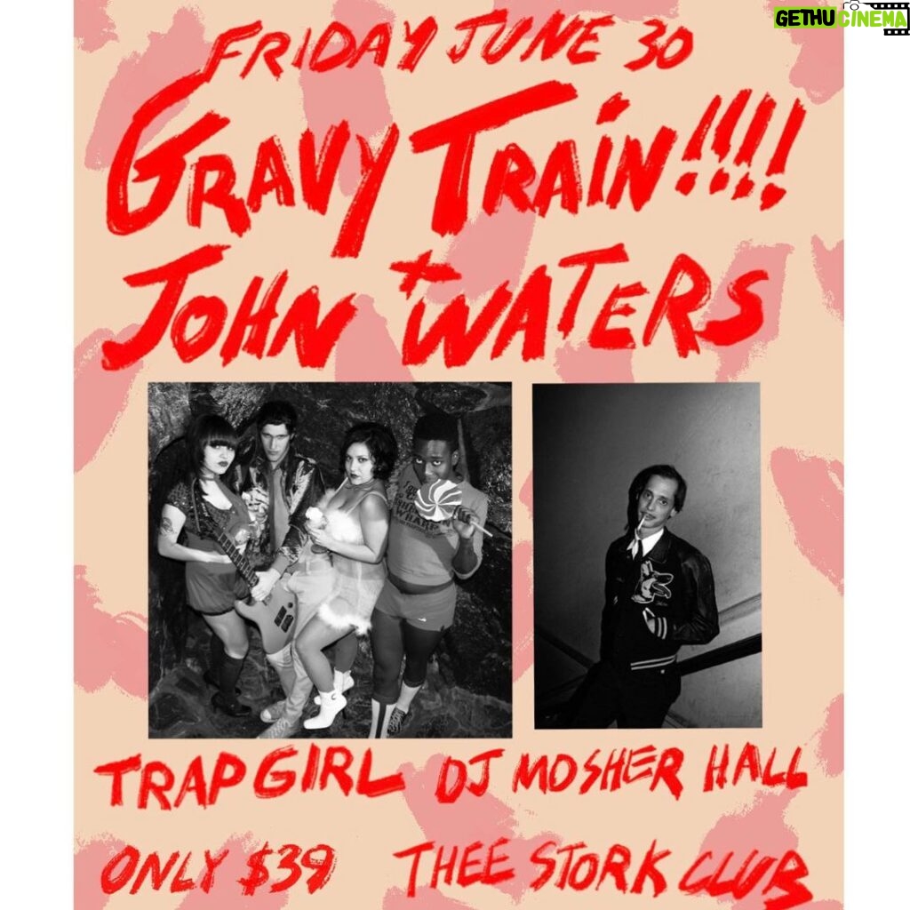 Seth Bogart Instagram - Surprise — Gravy Train will play our first show in 15 years at the legendary Stork Club in Oakland hosted by the one and only John Waters. This is a not-so-secret warm up show before our big show 2 days later at @mosswood_meltdown_i_love_you Tickets are very limited and go on sale tomorrow at noon PST- link in bio. Opening is the amazing @trapgirlpunk & @mosherhall from @mikamikoarchive will be DJing PS our best & punkest album “Are You Wigglin” is also now on streaming services.