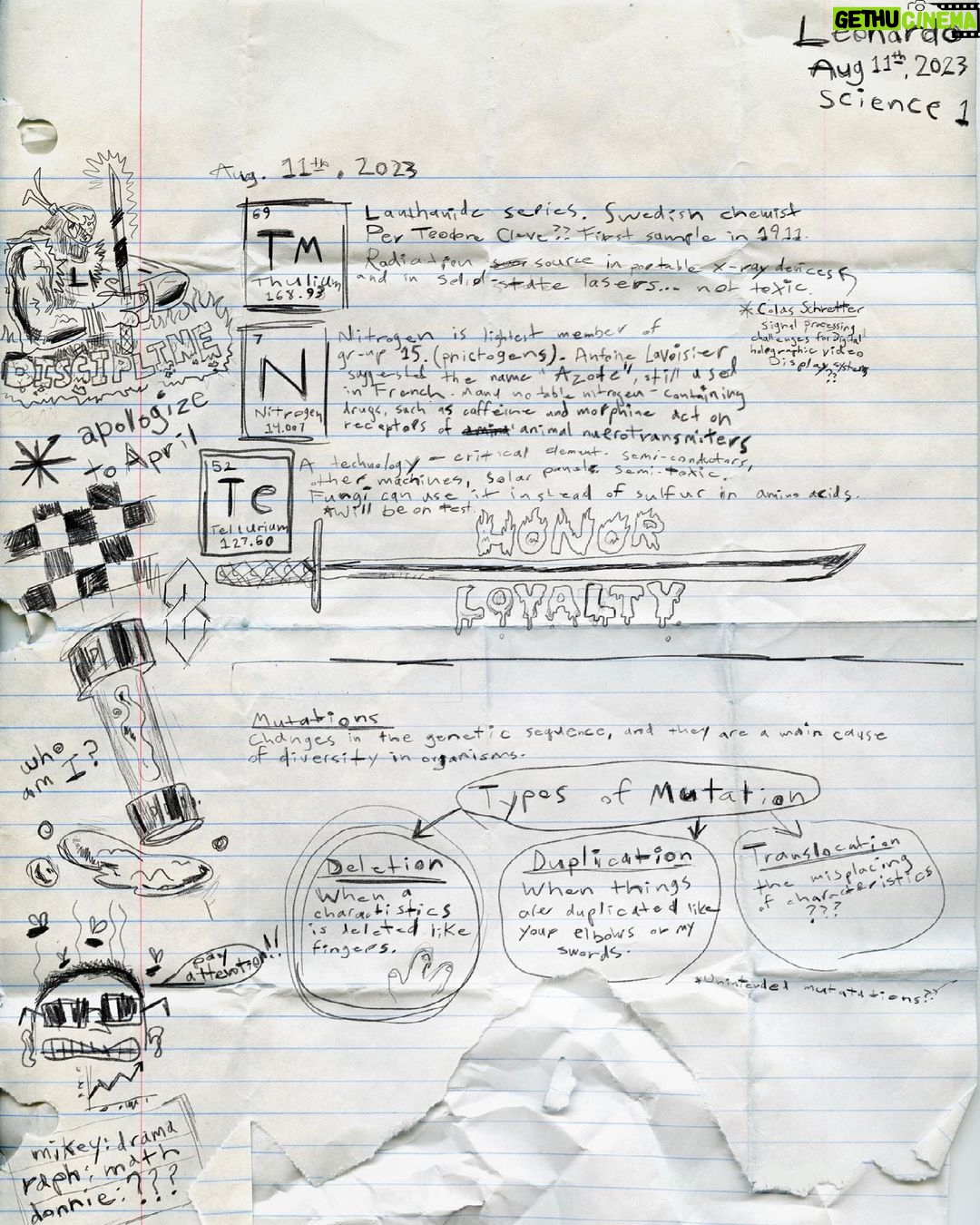 Seth Rogen Instagram - Teenage Mutant Ninja Turtles. Aug, 11 2023 (Leo takes notes like I used to)