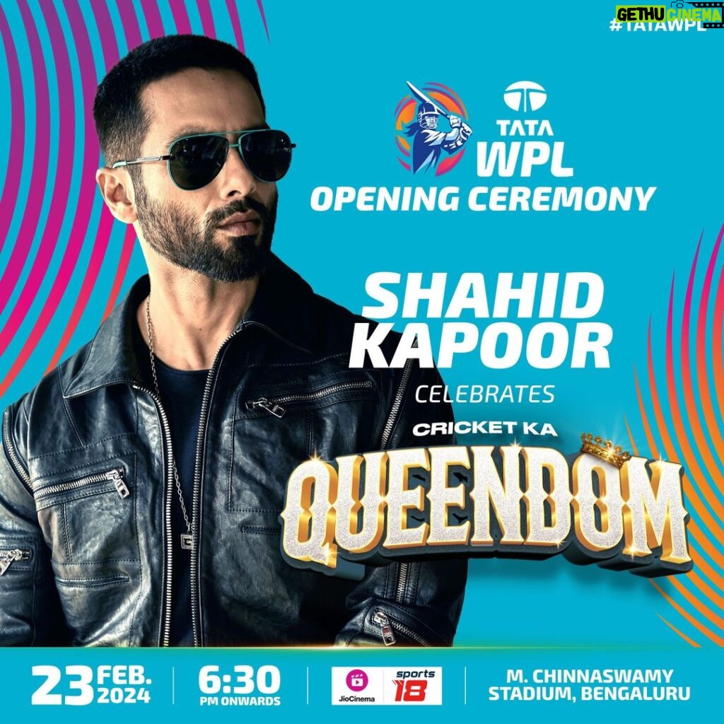 Shahid Kapoor Instagram - Make way for @shahidkapoor as he fights for the Crown for his Queendom! 🤩 Watch #TATAWPL 2024 Opening Ceremony on @officialjiocinema & @sports18.official LIVE from the M. Chinnaswamy Stadium, Bengaluru. 🗓 23rd Feb ⏰ 6.30 pm 🎟 WPLT20.COM