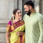 Shambhavy gurumoorthy Instagram - Happy Diwali to all 🥰♥️ #sam&prasi #diwali #treditional #festival #realcouple #trending #love #temple #cultural #treditionalwear #husbandandwife #happylife #happyday #familytime #wedding Sri Vengeeswarar Temple