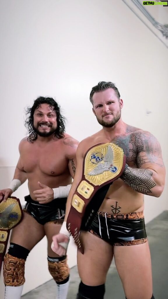 Shane Veryzer Instagram - 𝐀𝐍𝐃 𝐍𝐄𝐄𝐖𝐖𝐖!!!! Congratulations to TMDK (@baddudetito and @shanetmdk), who captured the #UnitedWrestling World Tag-Team Championships on Tuesday night at the @irvineimprov! Be sure to tune in to #ChampionshipWrestling in the coming weeks to find out how they did it and what’s next for the champs. #AndNew Irvine Improv