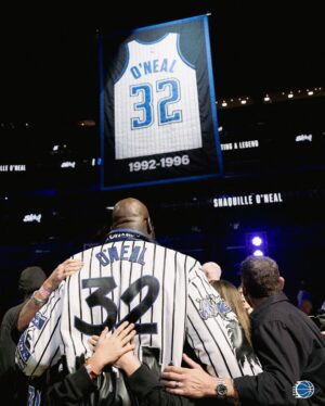 Shaquille O'Neal Instagram - one of one 

details of @shaq’s one-of-a-kind Orlando Magic jacket designed by @jeffhamilton 🪄
