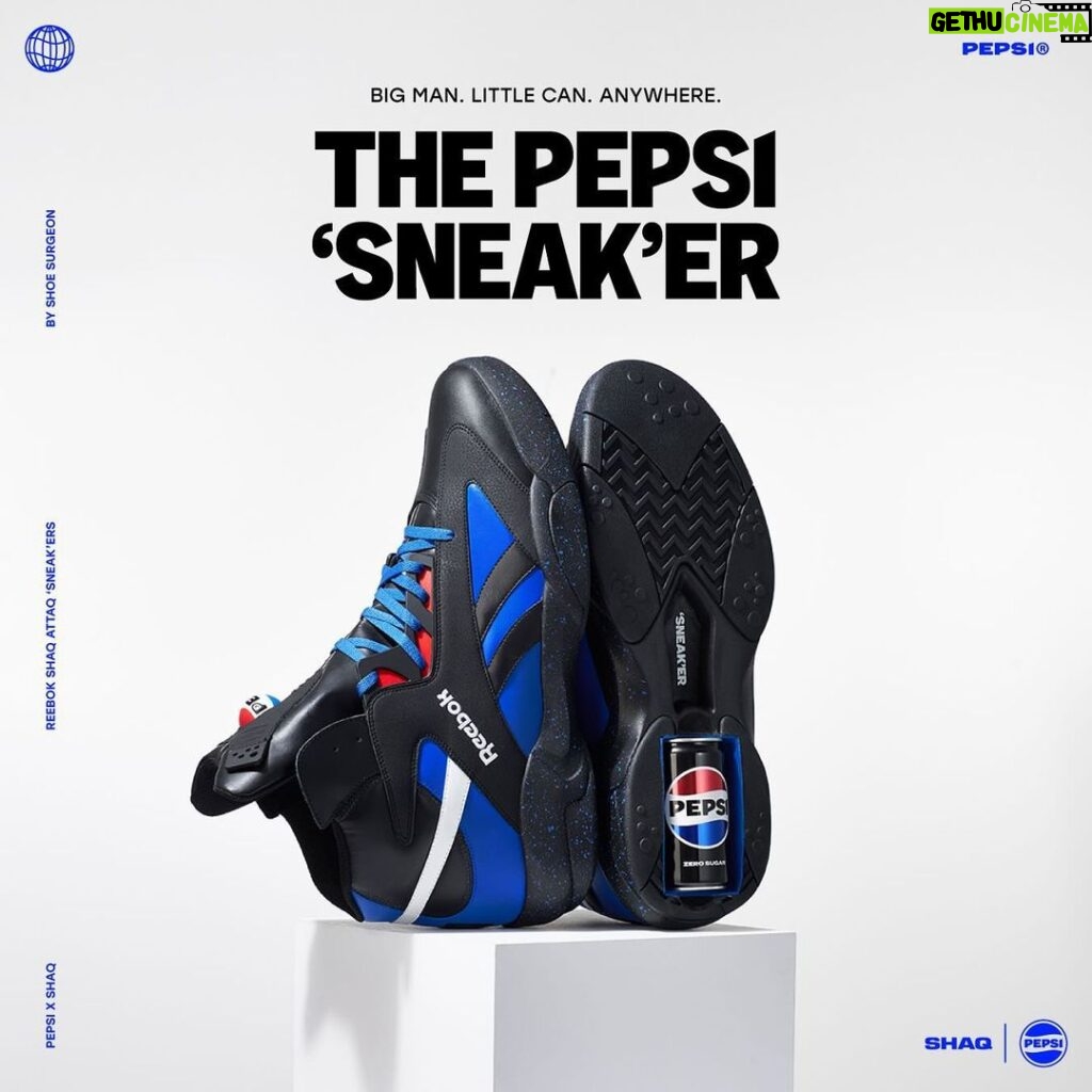 Shaquille O'Neal Instagram - @Shaq loves #PepsiMinis so much, we tapped @THESURGEON to make a custom ‘SNEAK’ER in Shaq’s size 22 @reebok so Shaq can take his Pepsi Mini wherever he goes 😎 22 lucky winners can cop their very own size 22 ‘SNEAK’ER 👀 Post a 📷 or 🎥 showing off your Pepsi Mini love using #PepsiMinis #Sweepstakes and tag us @Pepsi for a chance to win! No Purch Nec. U.S. res, 18+ (19+ for AL/NE). Ends 2/25/24. Rules linked in our bio.