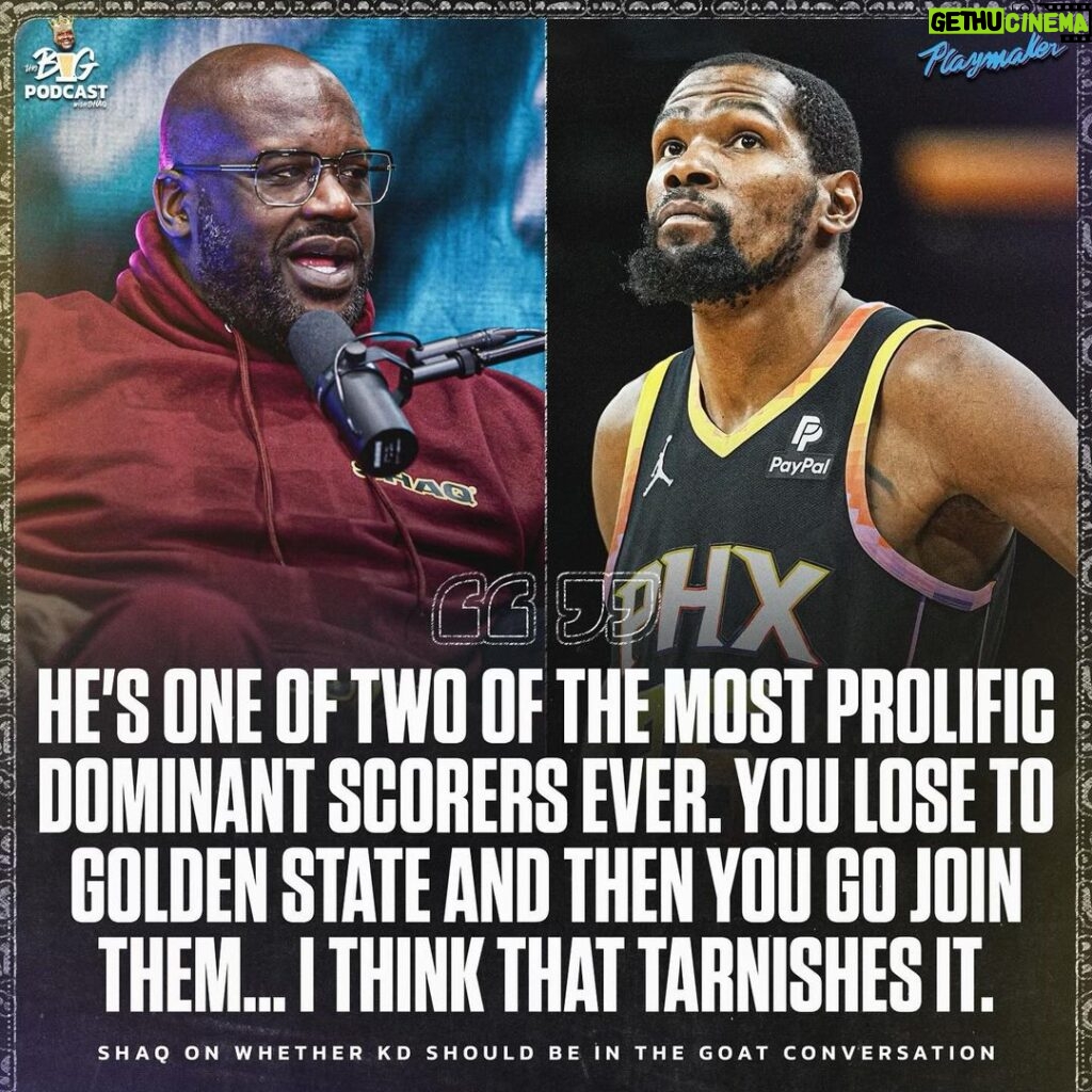 Shaquille O'Neal Instagram - Should KD be considered a GOAT? 🧐 Tap into @thebigpodwithshaq for more 🔥