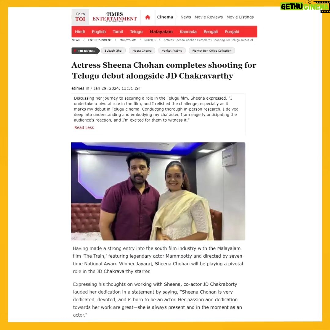 Sheena Chohan Instagram - In conversation with my co- actor, the Maestro himself- #JDChakravarthy, about life, passion, work, journey and the new project we have been working on. It has been a learning experience working alongside him and the cherry on the cake was the conversations we had in between the takes βΊοΈ Thank you for your kind words about your experience in working with me, Thank you @etimes & @saradha_natarajan for capturing the same and making this Film wrap, larger than it could get. It's been an exciting journey, I cannot wait to bring this film and share my new character with all of you!π . Thank you @shivakumarmalkapuram sir for having me on board π. . #shootlife #behindthescenes #workmodeon #shootmode #JDChakravarthy #Satya #Vachan #wisdom #instagood #instalife #sheenachohan Hyderabad , Telengana. India