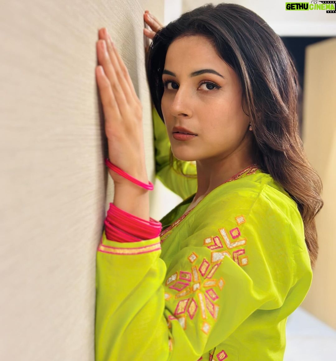 Shehnaaz Kaur Gill Instagram - Positive Vibes only!!! ♥️💚💚 Thank you to the most talented designers @abujanisandeepkhosla for this gift. ✨