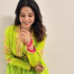 Shehnaaz Kaur Gill Instagram - Positive Vibes only!!! ♥️💚💚 Thank you to the most talented designers @abujanisandeepkhosla for this gift. ✨