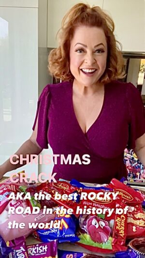 Shelly Horton Instagram - CHRISTMAS CRACK TIME! First Mariah melts ready to sing then I share my best rocky road in the world recipe. Yep Christmas is here! I call it Christmas Crack because it’s addictive like crack cocaine! 

World’s best Rocky Road Recipe

Ingredients
5 x 55g Turkish Delight
5 x 52g Cherry Ripe
2 x 150g Violet Crumble
2 x 150g Ripe Raspberries
1 x 150g Strawberries & Creams
1 x 520g Mixed Marshmallows
1 x 250g slivered almonds (toasted)
1 x 250g shredded coconut (toasted)
5 x 225g milk chocolate melts
1 x 225g white chocolate melts

Method:
Chop EVERYTHING
Melt chocolate in glass bowl in microwave checking every 30 secs
Mix all ingredients together
Pour and press into large baking trays
Set in fridge for a few hours
Divide up as presents
Store in fridge or freezer

Makes a shit tonne.

You’re welcome

PS Yes I left out Clinkers this year. My personal protest over gross green clinkers.

PPS Make sure you tag me when you make it!

#rockyroad #recipe #best #chocolate #christmaspresents #homemade