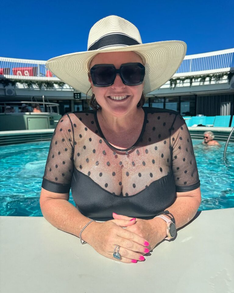 Shelly Horton Instagram - Cruising Life! Chilled pool day. Happy day. Wearing @caprioscaswimwear and @canopybay hat! Happy face all my own! Virgin Voyages
