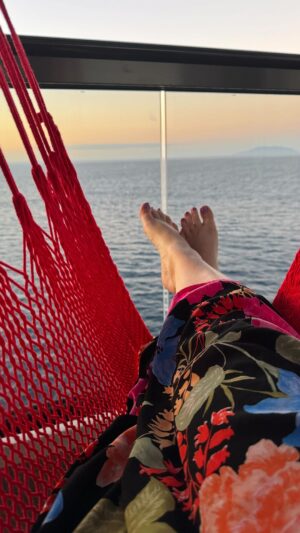 Shelly Horton Instagram - Ahoy Sailors! Cruise hack ahead! 

We were gifted a @virginvoyages cruise which is amazing BUT the cool thing is on Virgin you can bid for an upgrade (just like you do on Virgin flights)

We only went slighter higher than the minimum bid and scored a BRILLIANT SUITE.

It is perfectly named. Just brilliant! 

Part of the ROCKSTAR suites it’s a massive room, double deck, huge bathroom, fully stocked bar, record player and access to Richard’s Rooftop that has complimentary Moet from 5-6pm each day.

If you are going on a Virgin Voyage - bid for an upgrade! Totally worth it! 

#partlygifted #payforupgrade #notsponsored #virginvoyages #cruising