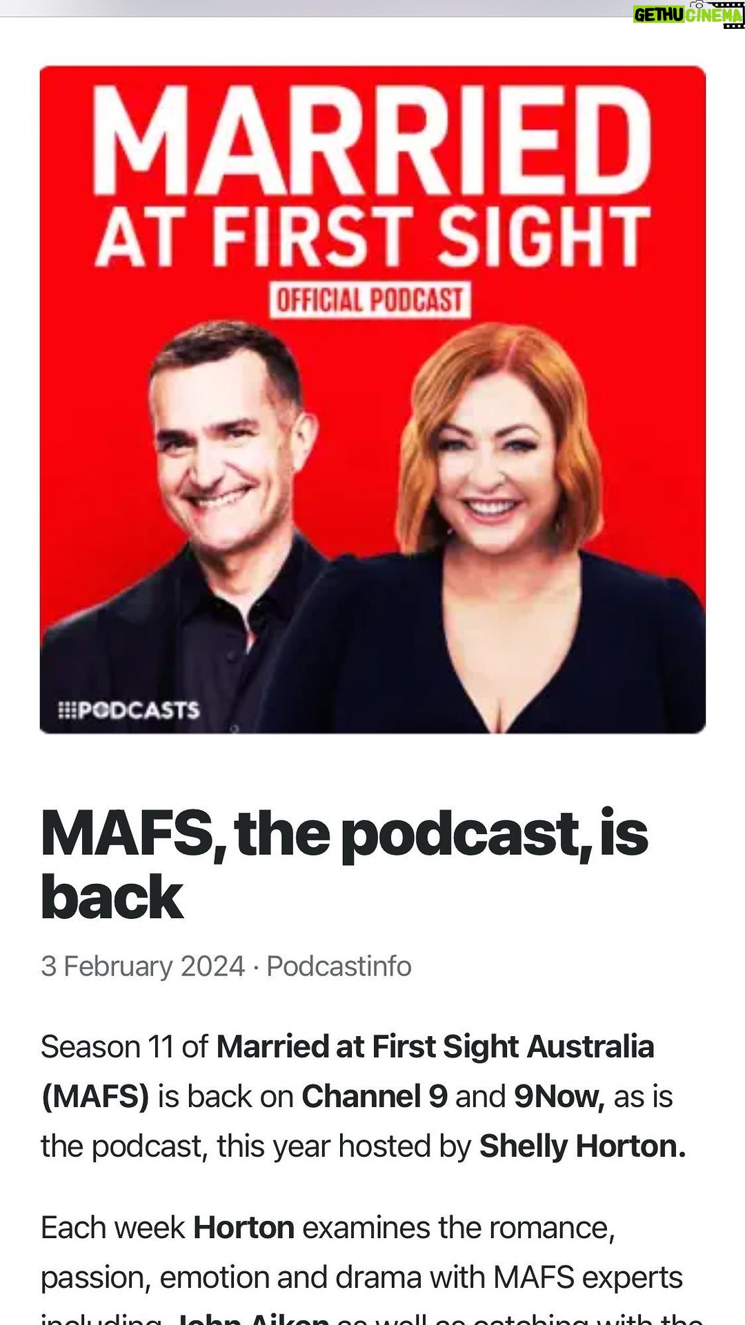 Shelly Horton Instagram - I can finally reveal the secret project I’ve been working on! Channel Nine asked me to host the OFFICIAL @mafs podcast. Yes I’m renewing my vows with Married At First Sight and will be giving my opinion on the show everyone has an opinion about! Starting TOMORROW NIGHT and then every week after the explosive dinner parties, I will have first access to grill the brides and grooms and speak to my buddy @johnaikenlive and the other MAFS relationship experts. And for the FIRST time ever the podcasts are also video and will be screened on @9now as well as all major podcast platforms. The link is in my bio. Big thanks to my producers @samstove and Adam Buncher and @9podcasts_au Let’s do this! #mafs #mafsaustralia #podcasts #9Now