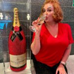Shelly Horton Instagram - Are you red-y for it? Scarlet Night I’m ready for you! Sparkly face thanks to @virginvoyages Scarlet top thanks to @leinaandfleur Sparkly pants thanks to @stylingyouthelabel Dangerous heels thanks to @prada What could possibly go wrong? Final night on Virgin and we plan to end with a bang. Save our souls. #scarletnight #virginvoyages #partlygifted #hellosailor Virgin Voyages
