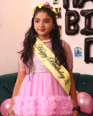 Sherin Thara Instagram - I am blessed to have so many great things in my life-family,friends & god.#grateful 

Beautiful pink grand gown customised by @rehradesignstudio @rehrakidscouture 
I loved this dress so much becoz of comfort ,fit perfect & beautiful unique design.
Always My favourite shop & I bought dresses always specially my own day my birthday special ❤️
Kindly check out their page❤️

One of the best surprise  I ‘ve ever received ❤️ @namma_veetu_festival I am totally impressed ❤️

#babysherin #babymayu #mayu #baakyalakshmi #vijaytelevision #vijaytv #birthday #happy #celebration #instadaily #instagood #instamood #insta