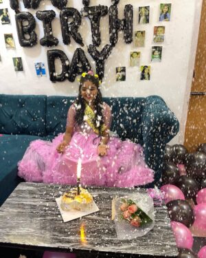 Sherin Thara Instagram - I am blessed to have so many great things in my life-family,friends & god.#grateful 

Beautiful pink grand gown customised by @rehradesignstudio @rehrakidscouture 
I loved this dress so much becoz of comfort ,fit perfect & beautiful unique design.
Always My favourite shop & I bought dresses always specially my own day my birthday special ❤️
Kindly check out their page❤️

One of the best surprise  I ‘ve ever received ❤️ @namma_veetu_festival I am totally impressed ❤️

#babysherin #babymayu #mayu #baakyalakshmi #vijaytelevision #vijaytv #birthday #happy #celebration #instadaily #instagood #instamood #insta