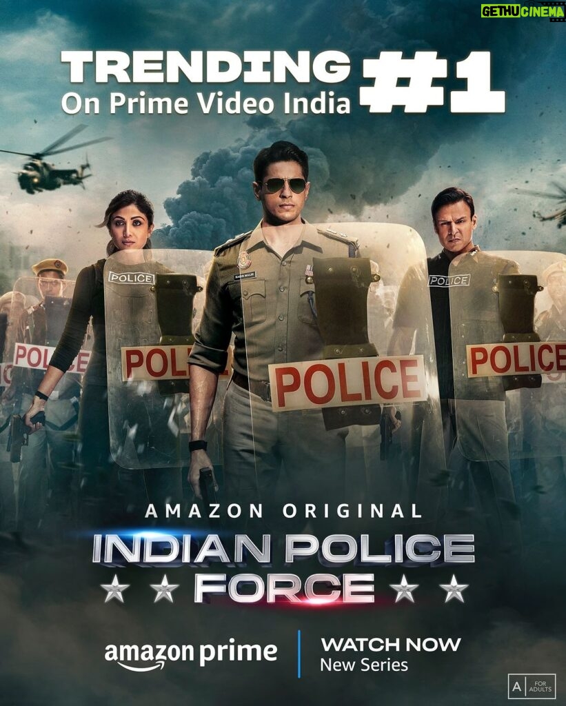 Shilpa Shetty Instagram - How can we not be number one when YOU ALL support the force! 💙 Thank you so much for the love🥹 #IndianPoliceForceOnPrime, watch now @primevideoin. @itsrohitshetty @sidmalhotra @vivekoberoi @talwarisha @rohitshettypicturez @reliance.entertainment @sushwanth @tseries.official #ShilpaTaraShetty 🌟
