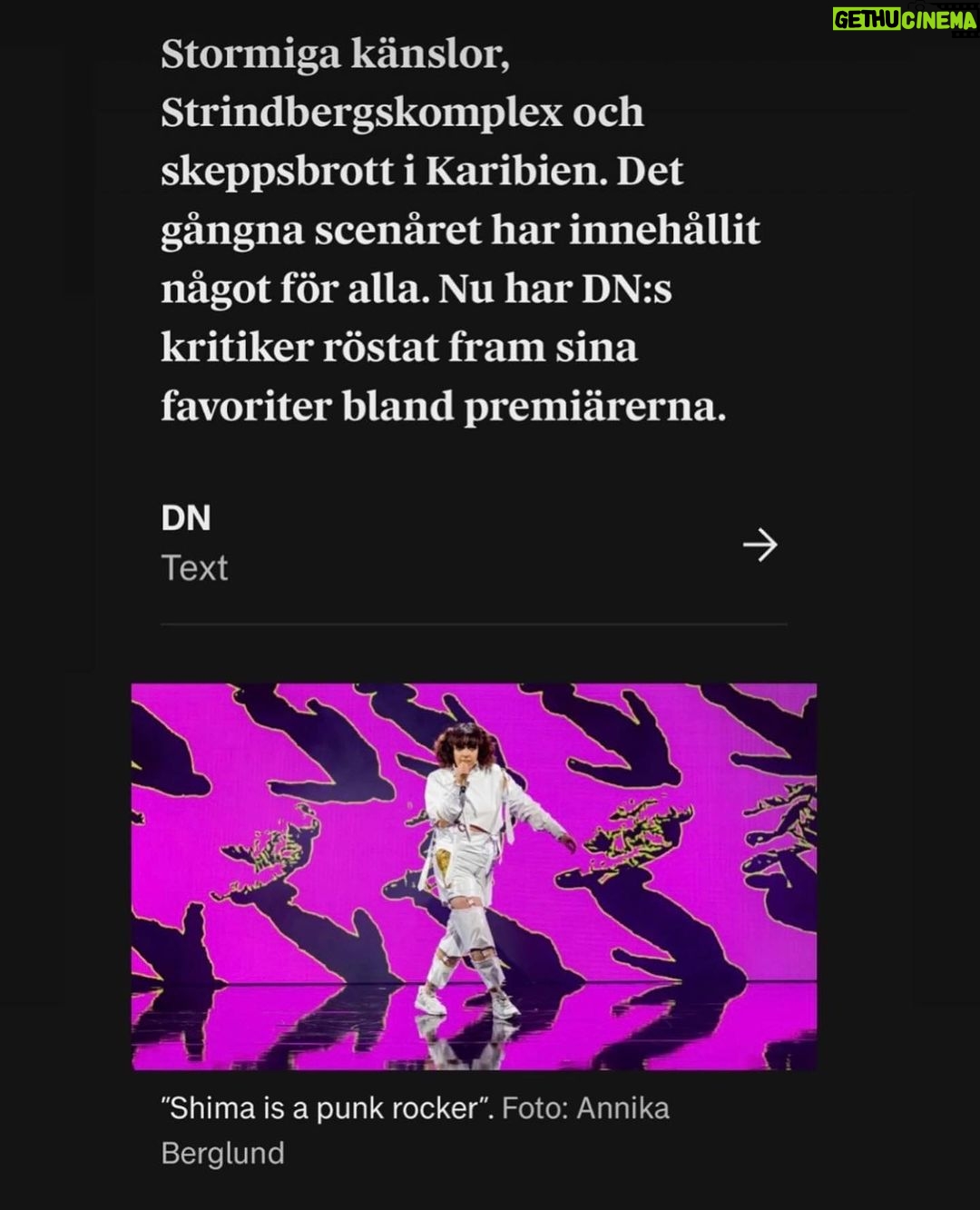 Shima Niavarani Instagram - Woooow, tack DN för detta, blir så jäkla rörd. ❤️🩹 Ps. Shima is a Punk Rocker spelas på Cirkus 3 & 4 maj och det är sistasistachansen.