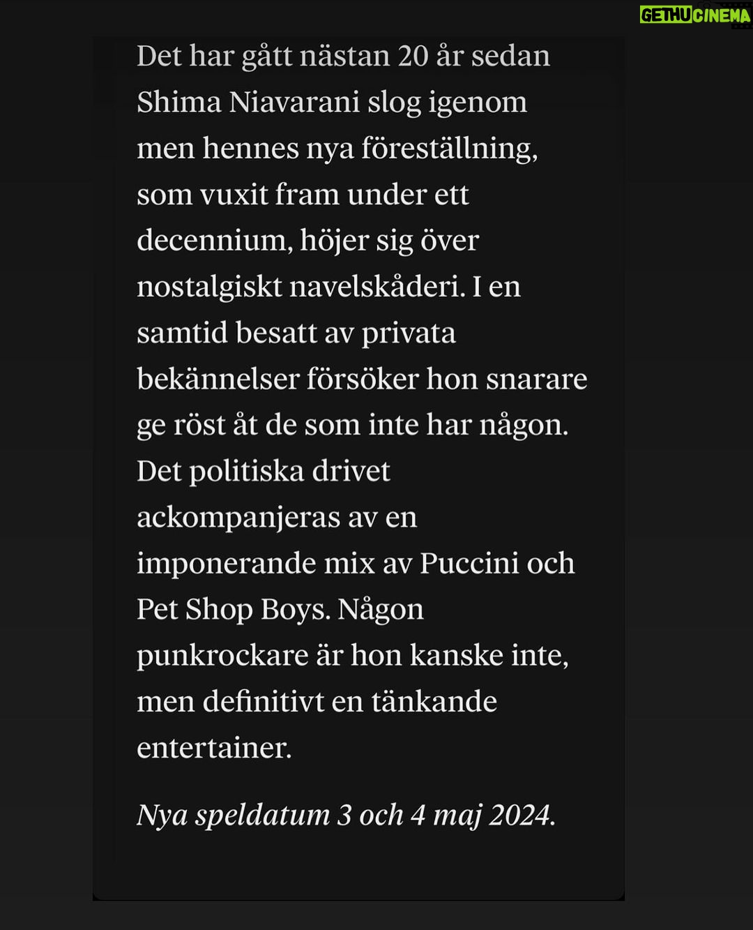 Shima Niavarani Instagram - Woooow, tack DN för detta, blir så jäkla rörd. ❤️🩹 Ps. Shima is a Punk Rocker spelas på Cirkus 3 & 4 maj och det är sistasistachansen.