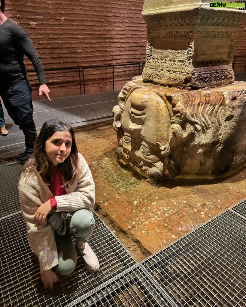 Shirley Setia Instagram - Inside the Basilica Cistern! This entireee place used to hold water back in the days for Constantinople (now known as Istanbul) Now it is open for tourists and for artists to display their modern art. Last 2 pics are with the pillar that hold Medusa’s carving #istanbul #turkey #shirleytravels
