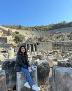 Shirley Setia Instagram - Amidst the ancient city of Ephesus 🗺️🏯🏛️ First picture I’m standing in front of their library.. and in the last 2, it is their open theatre!! #ephesus #izmir #turkey #shirleytravels Ephesus Ancient City
