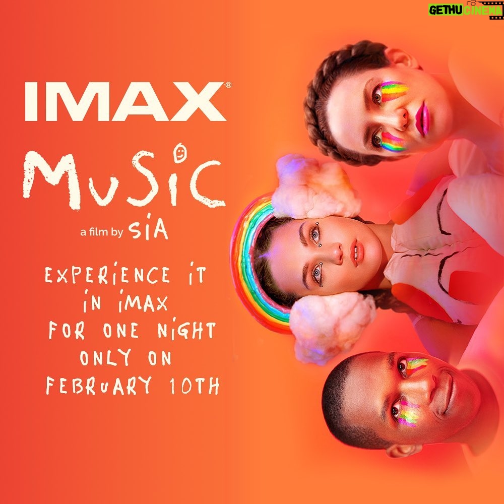Sia Instagram - US, one night only! ✨ Experience Music, a film by Sia, in @IMAX this Wednesday, February 10th 🌈 Get tickets & more info on siamusic.net - Team Sia