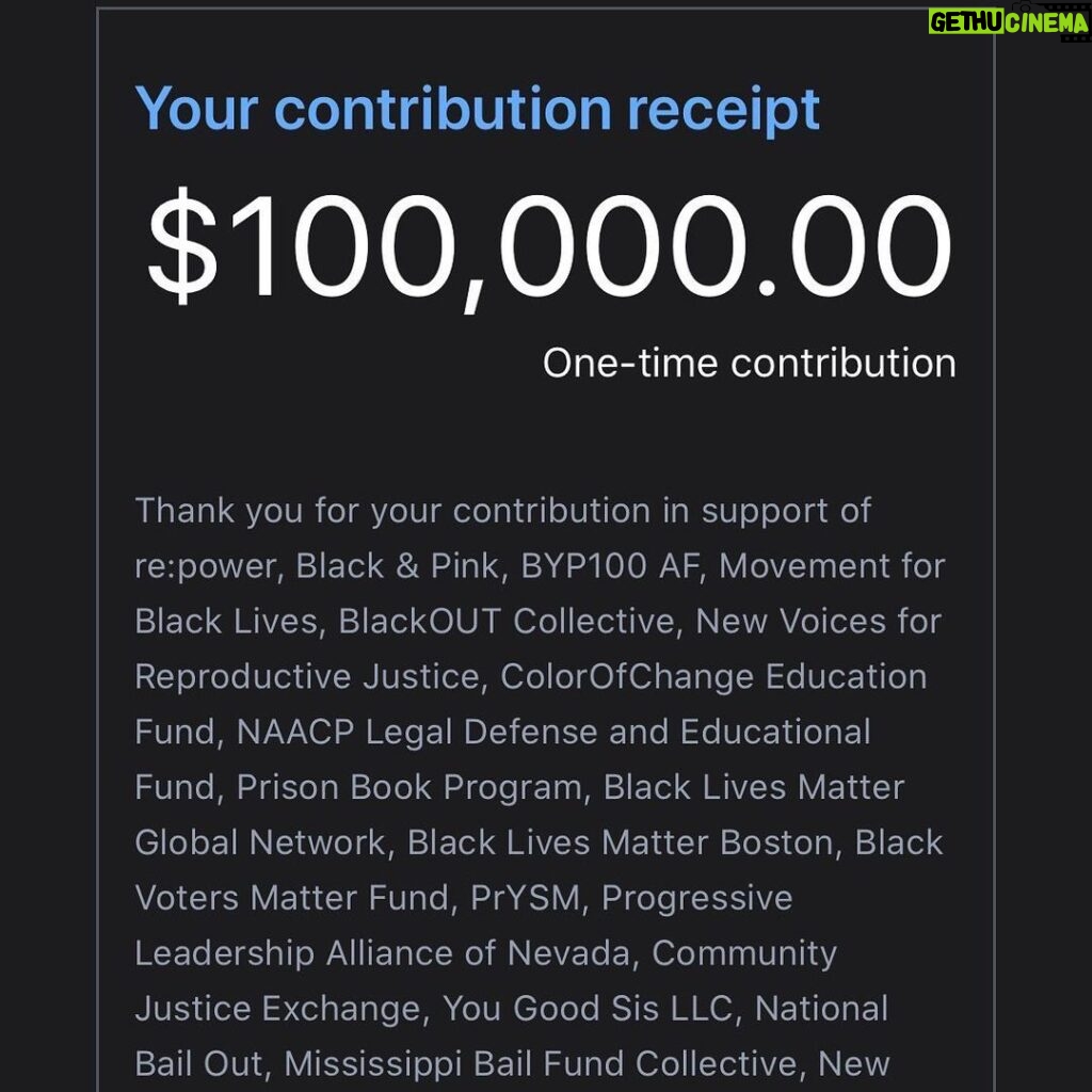 Sia Instagram - Who wants to match my $100,000 donation?! Please reshare! Send pics of your donation and I’ll reshare! Link in bio! #blacklivesmatter #bailfund