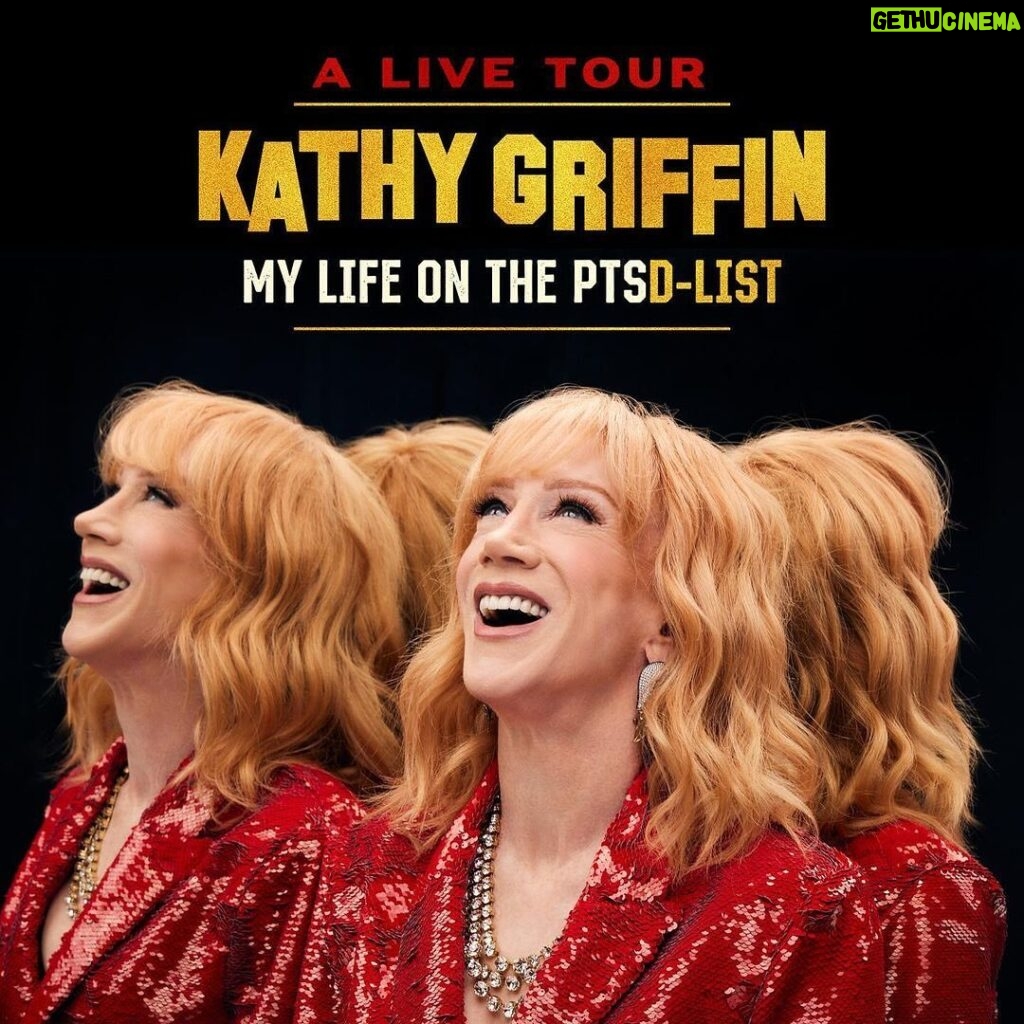 Sia Instagram - One of my dearest friends @kathygriffin is going on tour and she’s a funny, kind hardworking earnest comic about her struggles her life on the PTSD list! Go check her out and support a good egg! Tickets at the link in her bio. [image descriptions: Kathy Griffin’s admat for her PTSD-LIST tour with Kathy laughing, the dates for Kathy Griffin’s tour]