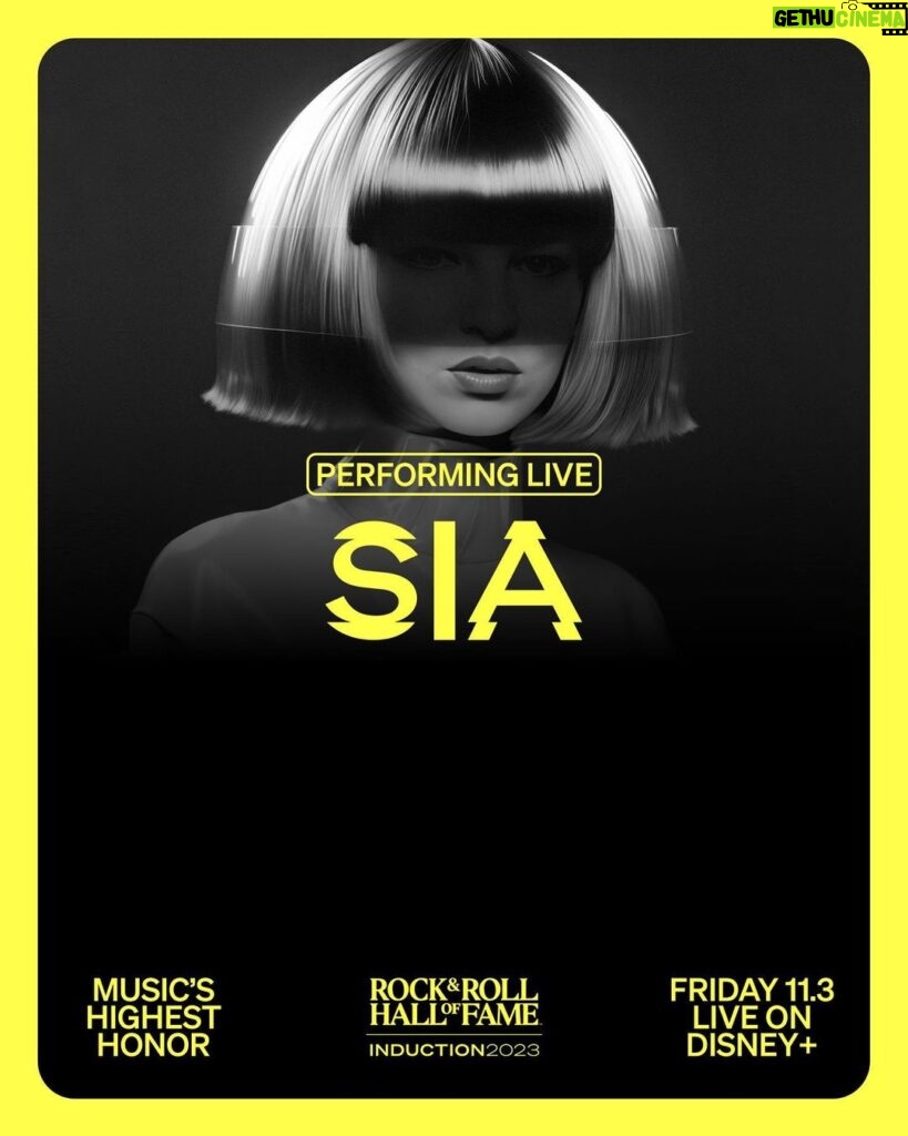 Sia Instagram - You won’t want to miss @siamusic perform at #RockHall2023, streaming LIVE, Friday Nov. 3 at 8p ET on @disneyplus!
