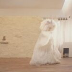 Sia Instagram - The “Gimme Love” video is out tomorrow 🥳 drop a 🎀 if you’re excited! - Team Sia [image description: Sia in an all white outfit dancing alongside a yellow Labrador Retriever]