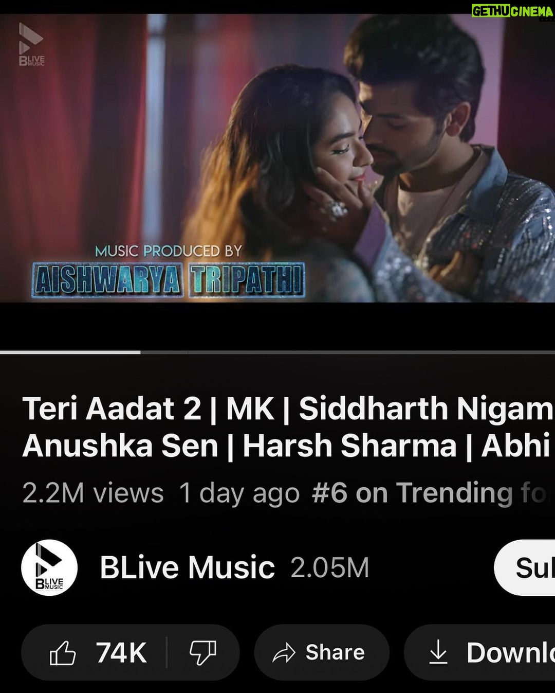 Siddharth Nigam Instagram - "2 million views π! π and Teri Aadat 2' rocking the YouTube trends at #7 has us on cloud nine! βοΈ Sharing a glimpse of the incredible journey behind the scenes β every sweat drop, every late night β all worth it for the love you've shown us. Your support means the world! β€οΈ And yes, that glass bottle break? Painful but epic. Remember, safety first β please don't attempt this at home. π«π₯ If you haven't caught the magic yet, link in bio! β¨πΆ #2millionviews #TeriAadat2 #BehindTheScenes"