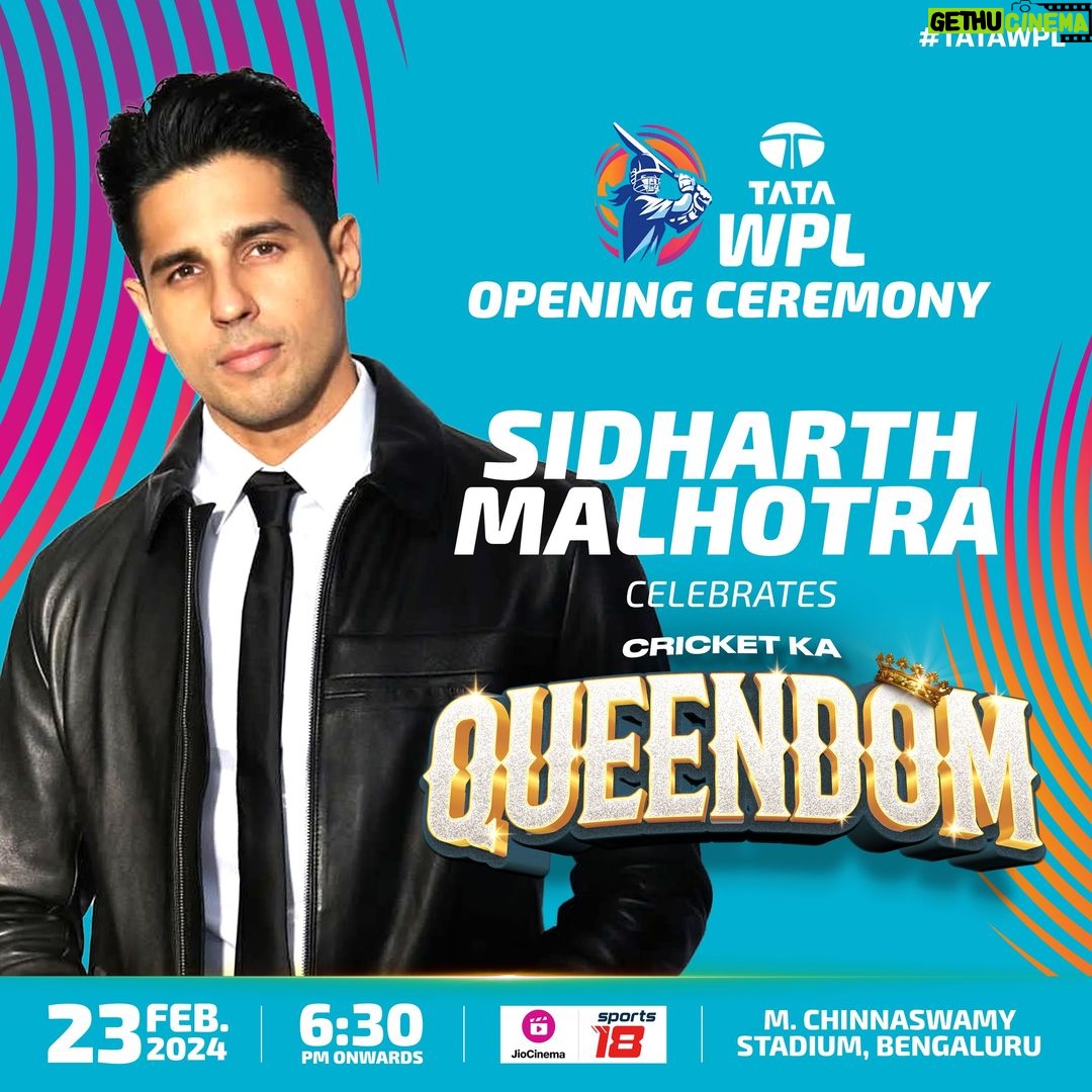 Sidharth Malhotra Instagram - Yeh Kingdom nahin, Ab Queendom Hai! @sidmalhotra joins the Crown for his Queendom π€© Watch #TATAWPL 2024 Opening Ceremony on @officialjiocinema & @sports18.official LIVE from the M. Chinnaswamy Stadium, Bengaluru. ποΈ 23rd Feb β° 6.30 pm ποΈ WPLT20.COM