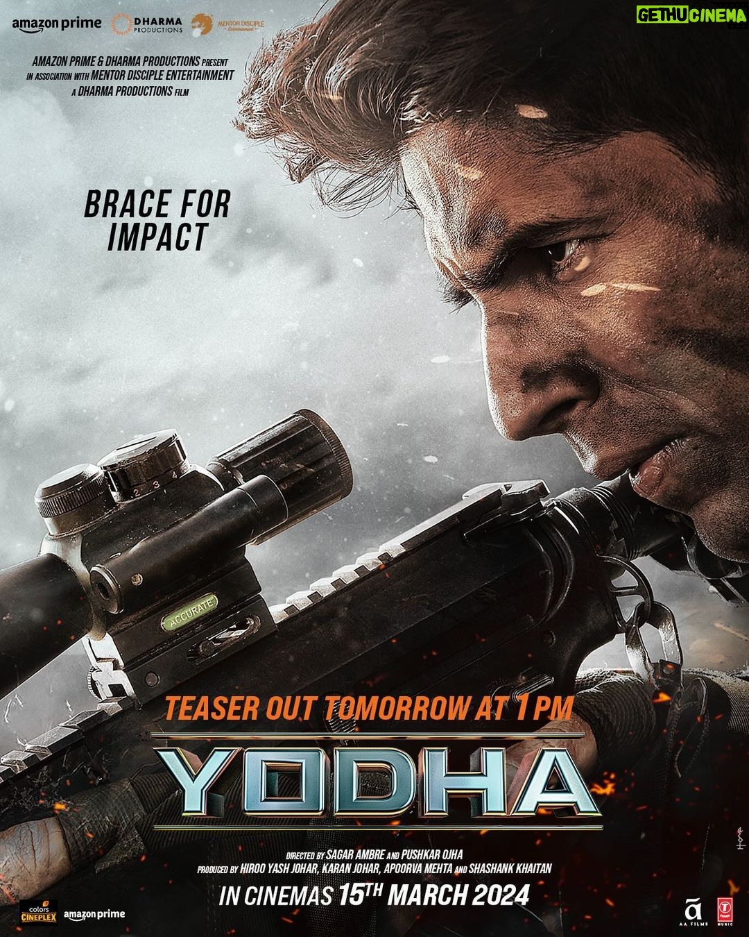 Sidharth Malhotra Instagram - Focus set, destination in sight! π₯ #YodhaTeaser arriving on your screens tomorrow at 1PM. #Yodha in cinemas 15th March. @karanjohar @apoorva1972 @shashankkhaitan @raashiikhanna @dishapatani @sagarambre_ #PushkarOjha @primevideoin @dharmamovies @mentor_disciple_entertainment @aafilms.official @tseries.official