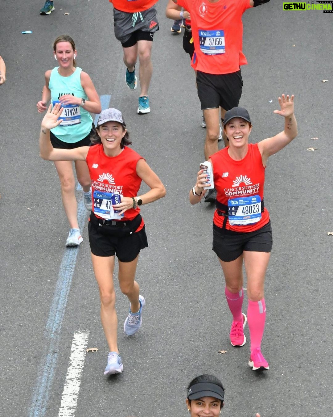 Sierra Boggess Instagram - Throwing it back to last year when my little sister and I ran @nycmarathon in support of @cancersupporthq !!!! We still cannot believe we did that, and it’s such an emotional day today as we are remembering what all these runners are about to go thru!! We both learned so much about ourselves…. You do, when you put yourself in situations that seem impossible, but you’ve TRAINED FOR IT, you’ve CRIED ABOUT IT, you’ve DOUBTED IR, you’ve wanted to turn back, you’ve ultimately BELIEVED IN YOURSELF and been SCARED BUT SHOWED UP ANYWAY!!!! So today, runners, be brave, trust the training, keep going, don’t think, and one foot in front of the other you get to run thru all 5 Burroughs of NYC!!!!!!!!! Life changing experience is NOW! 1. My sister and I crossing the finish line (5hrs and 6 mins!!) 2. My sister and I doing the damn thing! 3. The starting line!!! Looks at all the people!! 4. @officialsherierenescott cheering at mile 18! 5-7. Joy 🥲 TCS NYC Marathon Pavilion