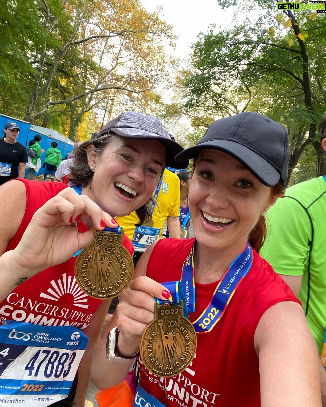 Sierra Boggess Instagram - Throwing it back to last year when my little sister and I ran @nycmarathon in support of @cancersupporthq !!!! We still cannot believe we did that, and it’s such an emotional day today as we are remembering what all these runners are about to go thru!! We both learned so much about ourselves…. You do, when you put yourself in situations that seem impossible, but you’ve TRAINED FOR IT, you’ve CRIED ABOUT IT, you’ve DOUBTED IR, you’ve wanted to turn back, you’ve ultimately BELIEVED IN YOURSELF and been SCARED BUT SHOWED UP ANYWAY!!!! So today, runners, be brave, trust the training, keep going, don’t think, and one foot in front of the other you get to run thru all 5 Burroughs of NYC!!!!!!!!! Life changing experience is NOW! 1. My sister and I crossing the finish line (5hrs and 6 mins!!) 2. My sister and I doing the damn thing! 3. The starting line!!! Looks at all the people!! 4. @officialsherierenescott cheering at mile 18! 5-7. Joy 🥲 TCS NYC Marathon Pavilion